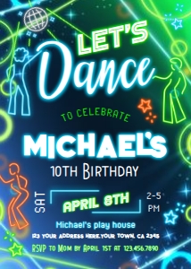 Game 2 Dance Invitation (blue, green) - www.printerfairy.com design preview