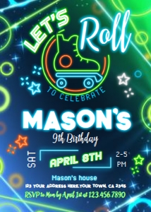 Roller Skate Invitation (blue, green) - www.printerfairy.com design preview
