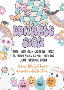 Ghost Halloween Party Hippie Halloween Editable Sign (5x7) - www.printerfairy.com: Ghost Halloween Party Hippie Halloween Editable Sign (16x20) - www.printerfairy.com