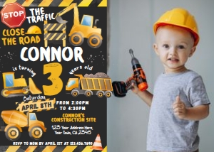 Construction Birthday Invitation with Photo (7x5) - www.printerfairy.com: Construction Birthday Invitation with Photo (black 7x5) - www.printerfairy.com