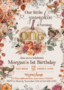 Pumpkin Fairies 1st Birthday Invitation - www.printerfairy.com design preview