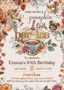 Pumpkin Fairies Tea Party Invitation - www.printerfairy.com design preview