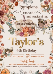Pumpkin Fairies Birthday Invitation - www.printerfairy.com design preview