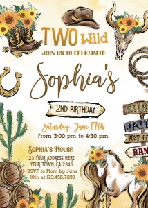 Cowgirl 2nd Birthday Invitation (yellow) - www.printerfairy.com design preview