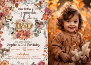 Pumpkin Fairies 2nd Birthday Invitation with photo - www.printerfairy.com design preview