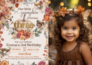 Pumpkin Fairies 3rd Birthday Invitation with photo - www.printerfairy.com design preview