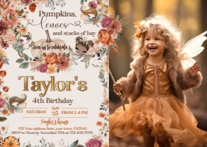 Pumpkin Fairies Birthday Invitation with photo - www.printerfairy.com design preview