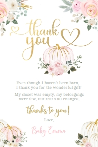Little Pumpkin Baby Shower Thank You Card (4x6) - www.printerfairy.com design preview