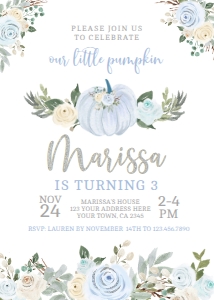 Little Pumpkin Floral Birthday Invitation - www.printerfairy.com design preview