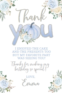 Little Pumpkin Floral Thank You Card - www.printerfairy.com design preview