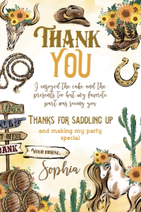 Cowgirl Thank you Card (yellow) - www.printerfairy.com: Cowgirl Thank you Card (yellow) - www.printerfairy.com
