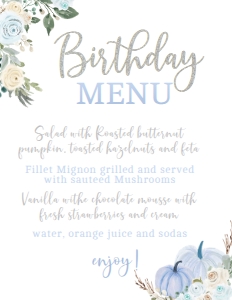Little Pumpkin Floral Menu Sign - www.printerfairy.com design preview