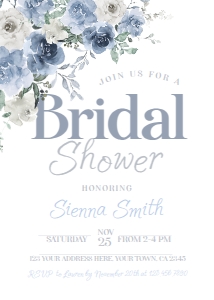 Floral Bridal Shower Invitation Dusty Blue - www.printerfairy.com design preview