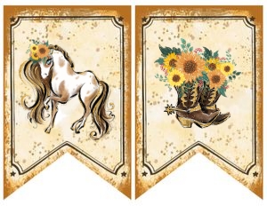 Cowgirl Banner Graphics (yellow) - www.printerfairy.com: Cowgirl Birthday Banner (yellow) - www.printerfairy.com