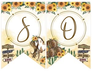 Cowgirl Banner Name (yellow) - www.printerfairy.com: Cowgirl Birthday Banner (yellow) - www.printerfairy.com