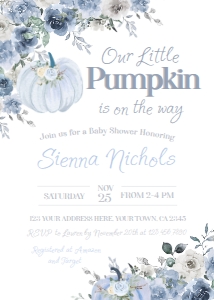 Little Pumpkin Floral Baby Shower Invitation - www.printerfairy.com design preview