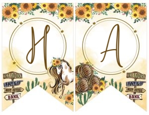 Cowgirl Birthday Banner (yellow) - www.printerfairy.com: Cowgirl Birthday Banner (yellow) - www.printerfairy.com