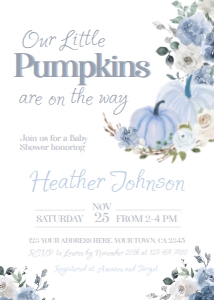 Little Pumpkin Floral Twins Baby Shower Invitation - www.printerfairy.com design preview