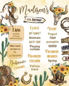 Cowgirl Board (yellow) - www.printerfairy.com: Cowgirl Board (yellow) - www.printerfairy.com