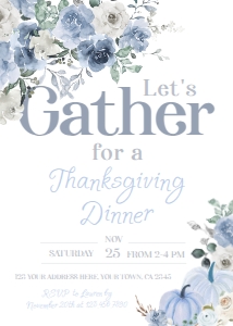 Floral Thanksgiving Dinner Invitation Dusty Blue - www.printerfairy.com design preview