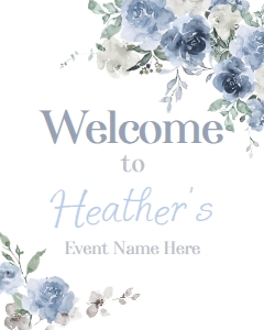 Floral Welcome Sign Dusty Blue - www.printerfairy.com design preview