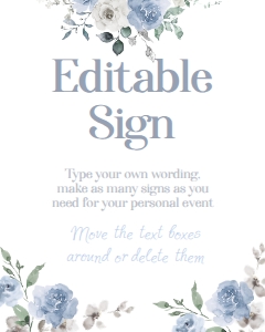 Floral Editable Sign Dusty Blue - www.printerfairy.com design preview