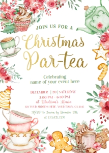 Tea Party Christmas Invitation (red) - www.printerfairy.com design preview
