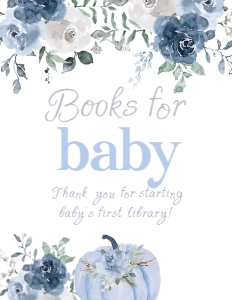 Floral Baby Shower Books for Baby Dusty Blue - www.printerfairy.com design preview