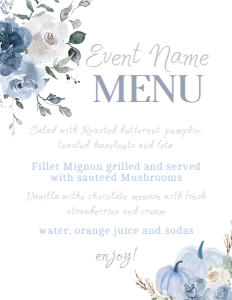 Floral Menu Dusty Blue - www.printerfairy.com design preview