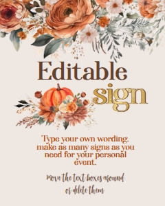 Pumpkin Floral Editable Sign 16x20 - www.printerfairy.com: Pumpkin Floral Editable Sign - www.printerfairy.com