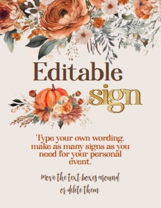 Pumpkin Floral Editable Sign 8.5x11 - www.printerfairy.com: Pumpkin Floral Editable Sign - www.printerfairy.com