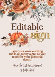 Pumpkin Floral Editable Sign 5x7 - www.printerfairy.com: Pumpkin Floral Editable Sign - www.printerfairy.com