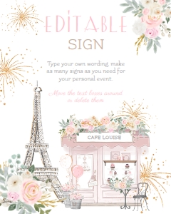 Paris Editable Sign 16x20 (white, pink) - www.printerfairy.com: Paris Editable Sign 5x7 (white, pink) - www.printerfairy.com
