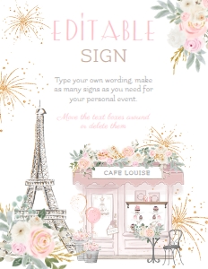 Paris Editable Sign 8.5x11 (white, pink) - www.printerfairy.com: Paris Editable Sign 5x7 (white, pink) - www.printerfairy.com