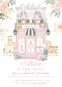 Paris 2nd Birthday Invitation_1 (white, pink) - www.printerfairy.com design preview