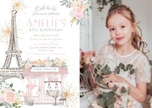 Paris All Ages Birthday Invitation with photo (white, pink) - www.printerfairy.com design preview