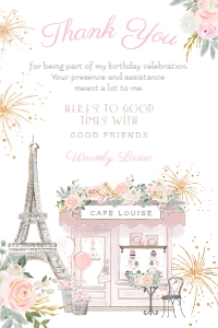 Paris Thank You Card (white, pink) - www.printerfairy.com design preview