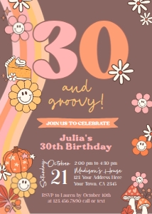 Little Pumpkin Groovy 30th Birthday Invitation - www.printerfairy.com: Little Pumpkin Groovy 30th Birthday Invitation - www.printerfairy.com