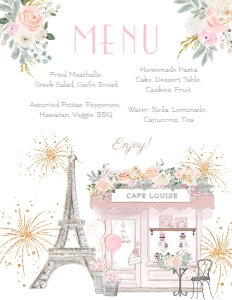 Paris Menu (white, pink) - www.printerfairy.com design preview