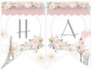 Paris Banner Birthday (white, pink) - www.printerfairy.com design preview