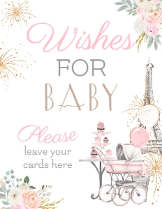 Paris Baby Shower Wishes for Baby Sign (white, pink) - www.printerfairy.com design preview