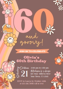 Little Pumpkin Groovy Adult Birthday Invitation (5x7) - www.printerfairy.com design preview