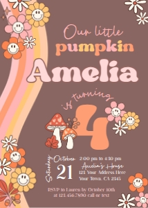 Little Pumpkin Groovy Birthday Invitation - www.printerfairy.com design preview