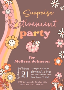 Groovy Pumpkin Retirement Party Invitation - www.printerfairy.com design preview