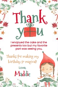 Christmas Elf Birthday Thank You Card (4x6) - www.printerfairy.com: Christmas Elf Birthday Thank You Card - www.printerfairy.com