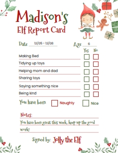 Christmas Elf Report Card - www.printerfairy.com design preview