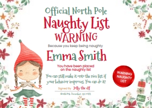 Christmas Elf Nice List Certificate - www.printerfairy.com design preview