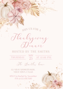 Thanksgiving Dinner Pampas Grass Invitation (pink) - www.printerfairy.com design preview
