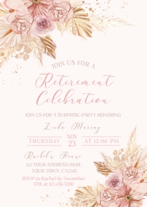 Retirement Party Pampas Grass Invitation (pink) - www.printerfairy.com design preview