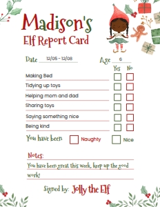 Christmas - Elf Girl Report Card - www.printerfairy.com design preview